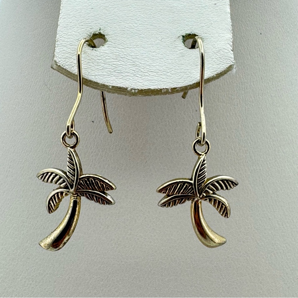 925 FAS Sterling Silver Palm Tree Dangle Earrings Gold Wash